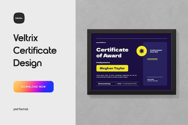 PSD veltrix certificate of award design template