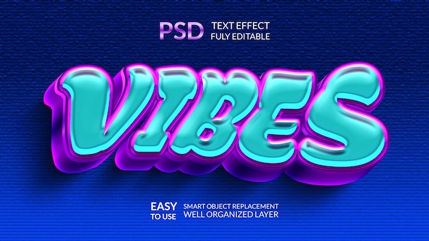 PSD vibes text effect with twist style using smart objects and editable