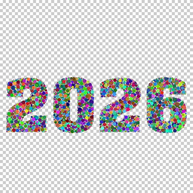 PSD vibrant confetti-filled 2026 typography
