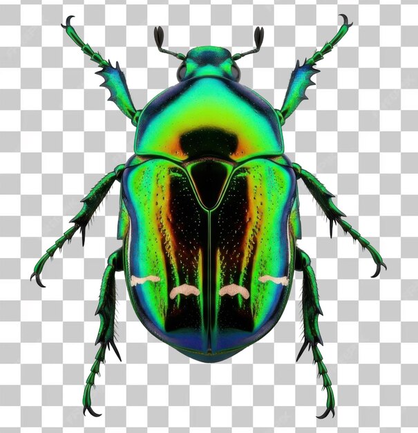 PSD vibrant iridescent green and blue beetle