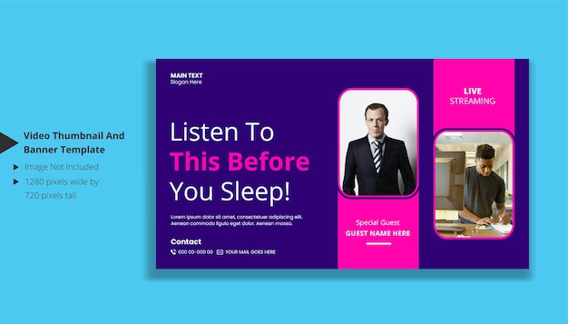 PSD video thumbnail and banner design for motivational speaker video tutorials