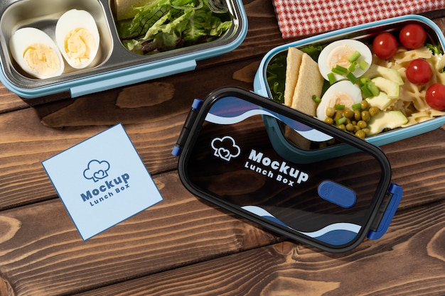 PSD view of lunch box with food inside