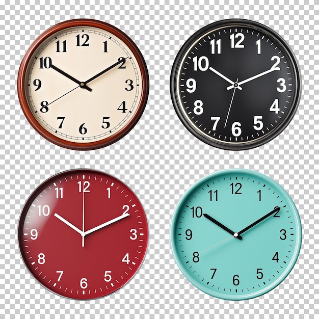 PSD wall clock set isolated on transparent background