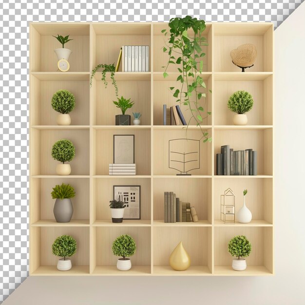 PSD wallmounted bookcase isolated on transparent background