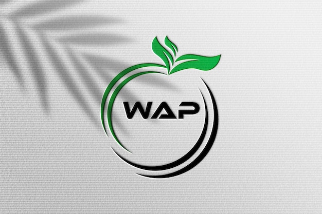 PSD wap logo design with green leaves and circular frame