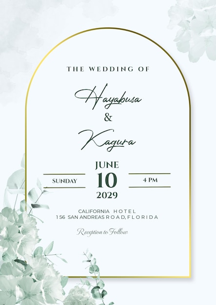PSD watercolor wedding invitation cards with flowers