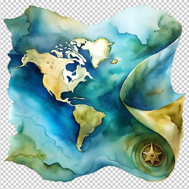 PSD watercolor world map with compass