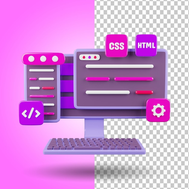 PSD web design development and coding concept 3d render