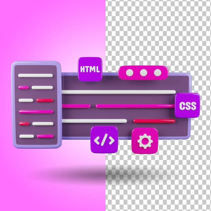 Web design development and coding concept 3d render