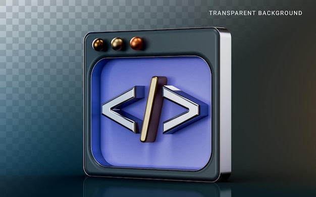 PSD website code interface icon on dark background 3d render concept for web development website coding