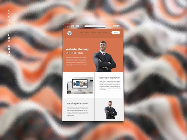 PSD website page interface presentation mockup with glass morphism effect