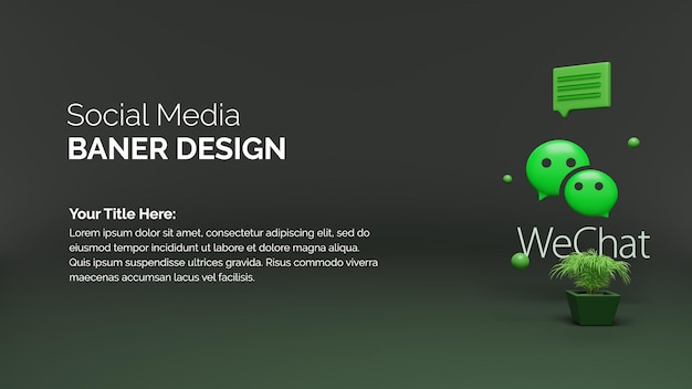 PSD wechat logo icon on the button 3d rendering background