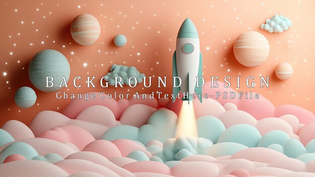 PSD a whimsical rocket launching into a pastelcolored cosmic scene