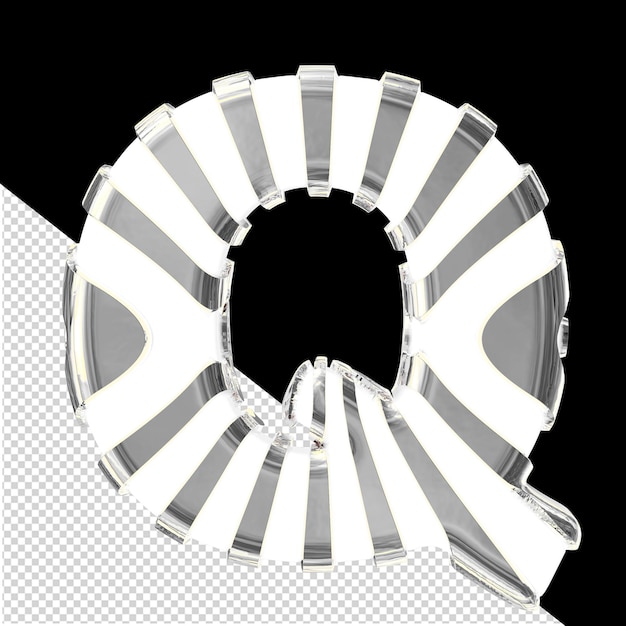 PSD white 3d symbol with silver thin vertical straps letter q