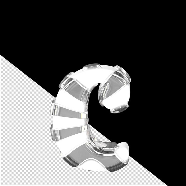PSD white 3d symbol with thick silver straps letter c