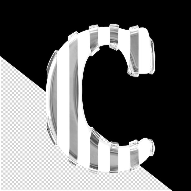 PSD white 3d symbol with thin silver vertical straps letter c