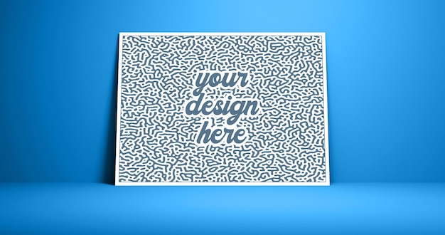 PSD white cardboard leaning on a colored wall with shadows