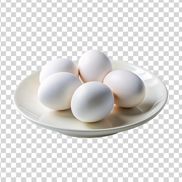 PSD white eggs on white plate isolated on transparent background