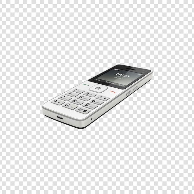 PSD white feature phone with numeric keypad on transparent background