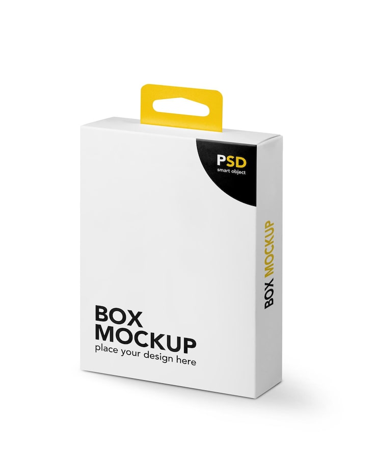 PSD white mock up box with hanger isolated on white background