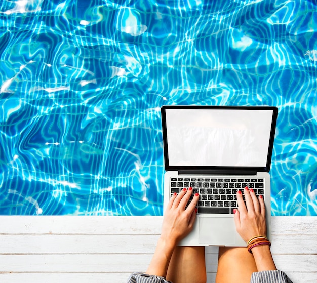 PSD woman using computer laptop