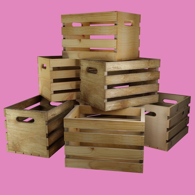 PSD wood crate 3d rendering