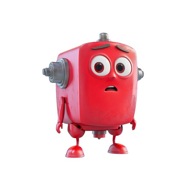 PSD worried red robot character 3d render