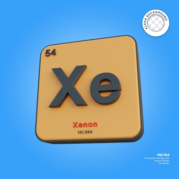 PSD xenon chemical element periodic table 3d render