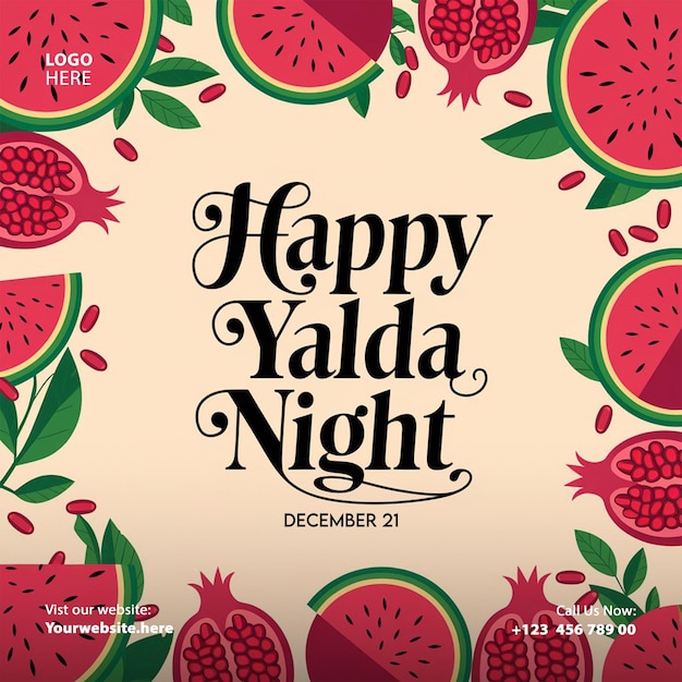 PSD yalda night celebration 21 december fruits lantern 3d design background social media post template