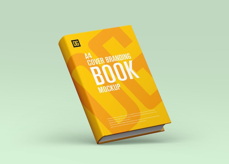 PSD yellow a4 book cover branding mockup