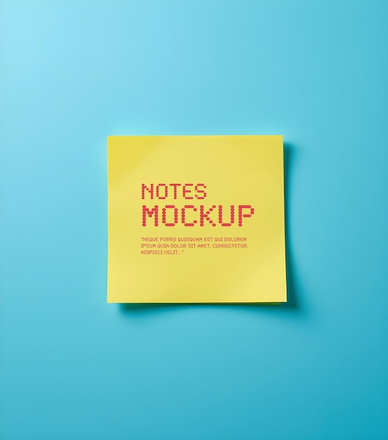 PSD yellow sticky note mockup on blue surface