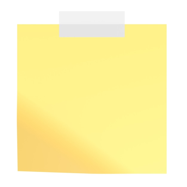 PSD yellow sticky note with transparent tape 3d rendering