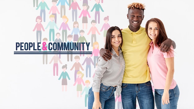 PSD young friends standing and smiling