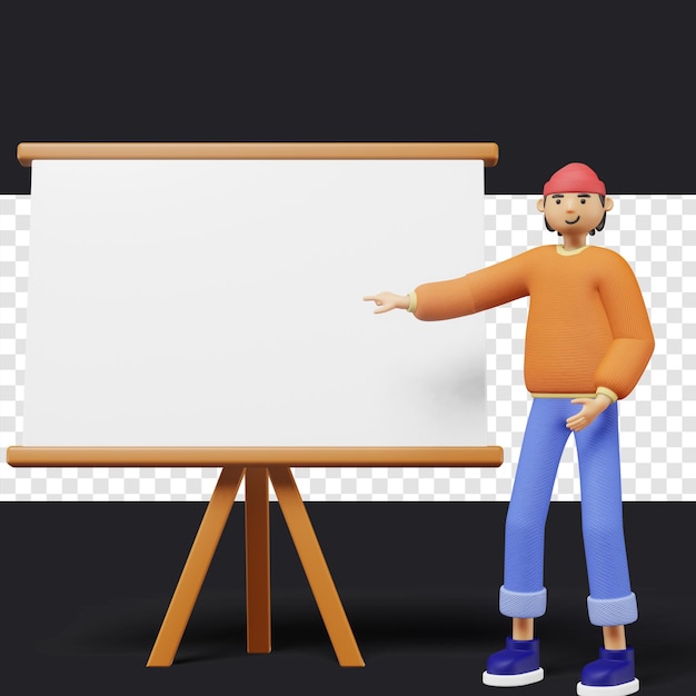 PSD young man pointing on whiteboard