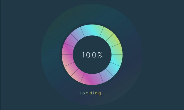 Vector 100 percent loading user interface a futuristic loading icon colorful loading tap menu ui