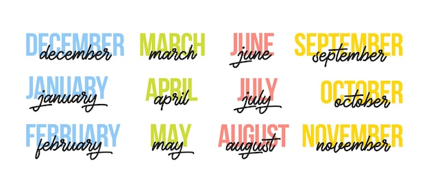 Vector 12 month. lettering months of the year. vector illustration
