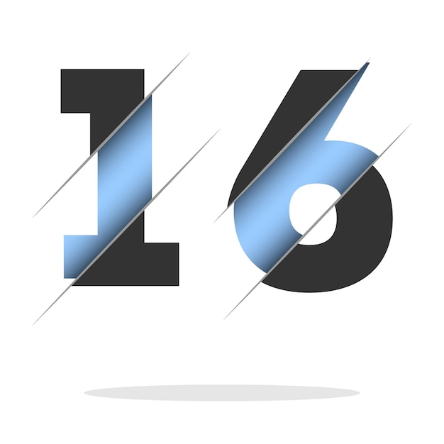 Vector 16 number, 3d cut design. icon for celebration design. vector typography. creative black design.