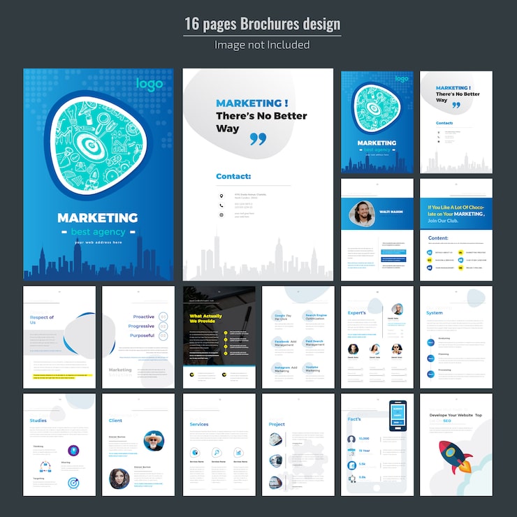 Vector 16 pages marketing brochure design for business