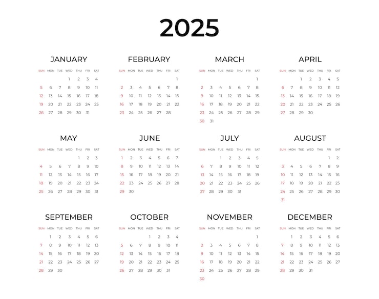 Vector 2025 calendar