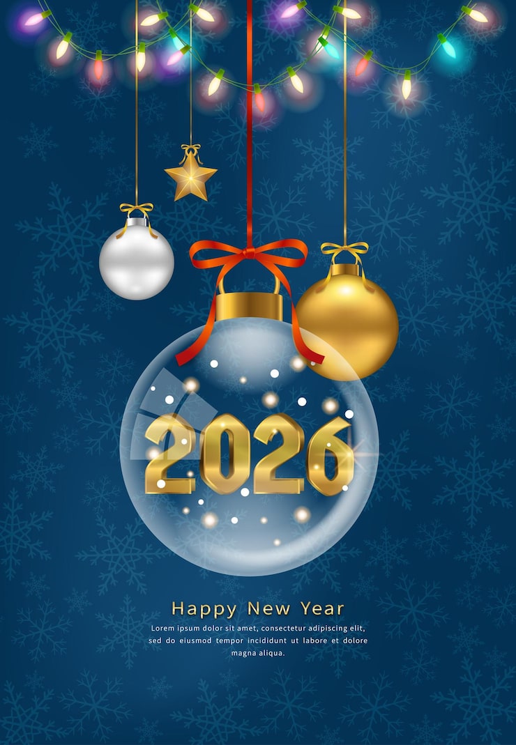 Vector 2026 christmas blue multiornament holiday desktop background horizontal