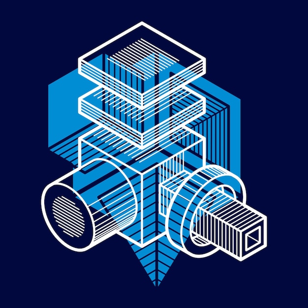 Vector 3d abstract isometric construction, vector polygonal shape.