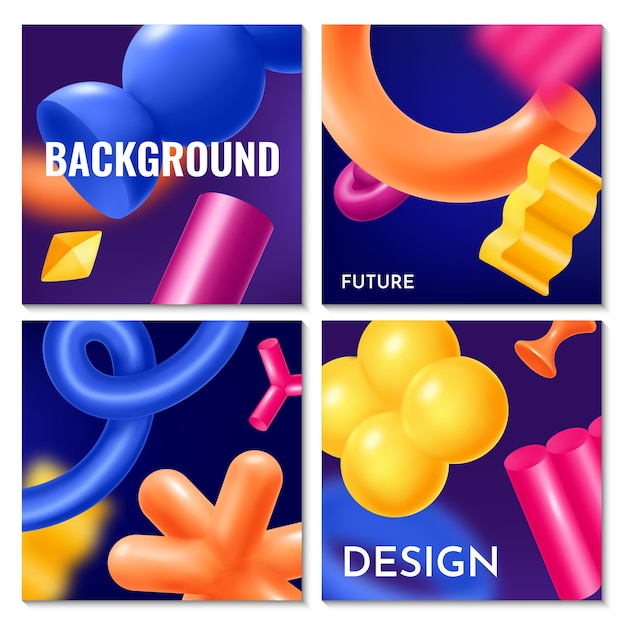 Vector 3d abstract shapes in gradient style