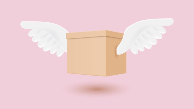 Vector 3d box with wings fast delivery concept 3d vector illustration
