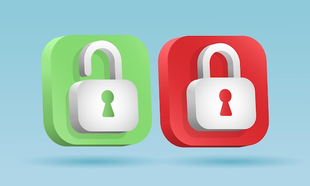 Vector 3d buttons lock unlock concept design button open closed buttons with open and closed padlock
