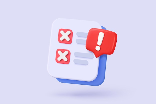 Vector 3d check wrong icon isolated on white background negative check list button choice for false correct tick problem fail on application emergency icon vector with shadow 3d rendering illustration