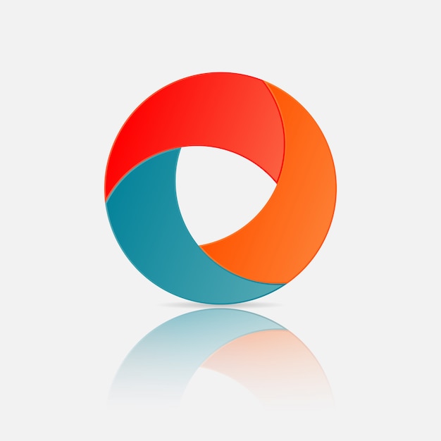 3d circle logo, circle infographic element design with gradient and paper shadow effect 3 options or steps.