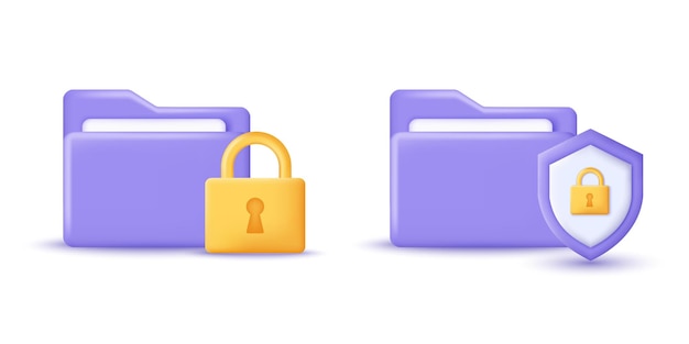 Vector 3d data and information protection document with padlock and shield secure and privacy technology concept 3d object on isolated vector render background