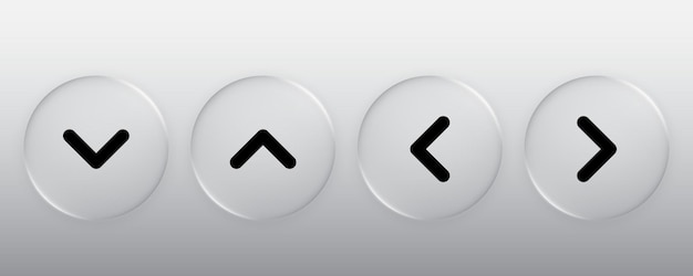 Vector 3d direction button liquid glass button with arrow symbol up down left right sign modern web user interface element for ui ux design transparent frames and buttons vector illustration