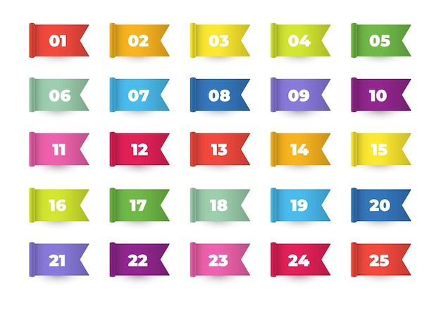 Vector 3d flag number bullet points from 1 to 25