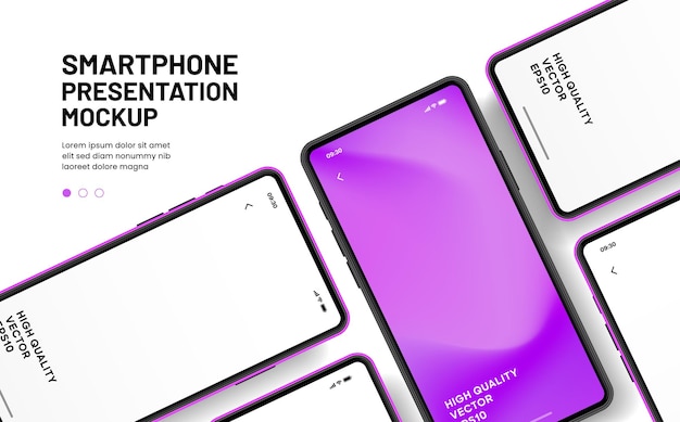 Vector 3d high quality smartphone mockup with different angles and isolated background for show mobile app